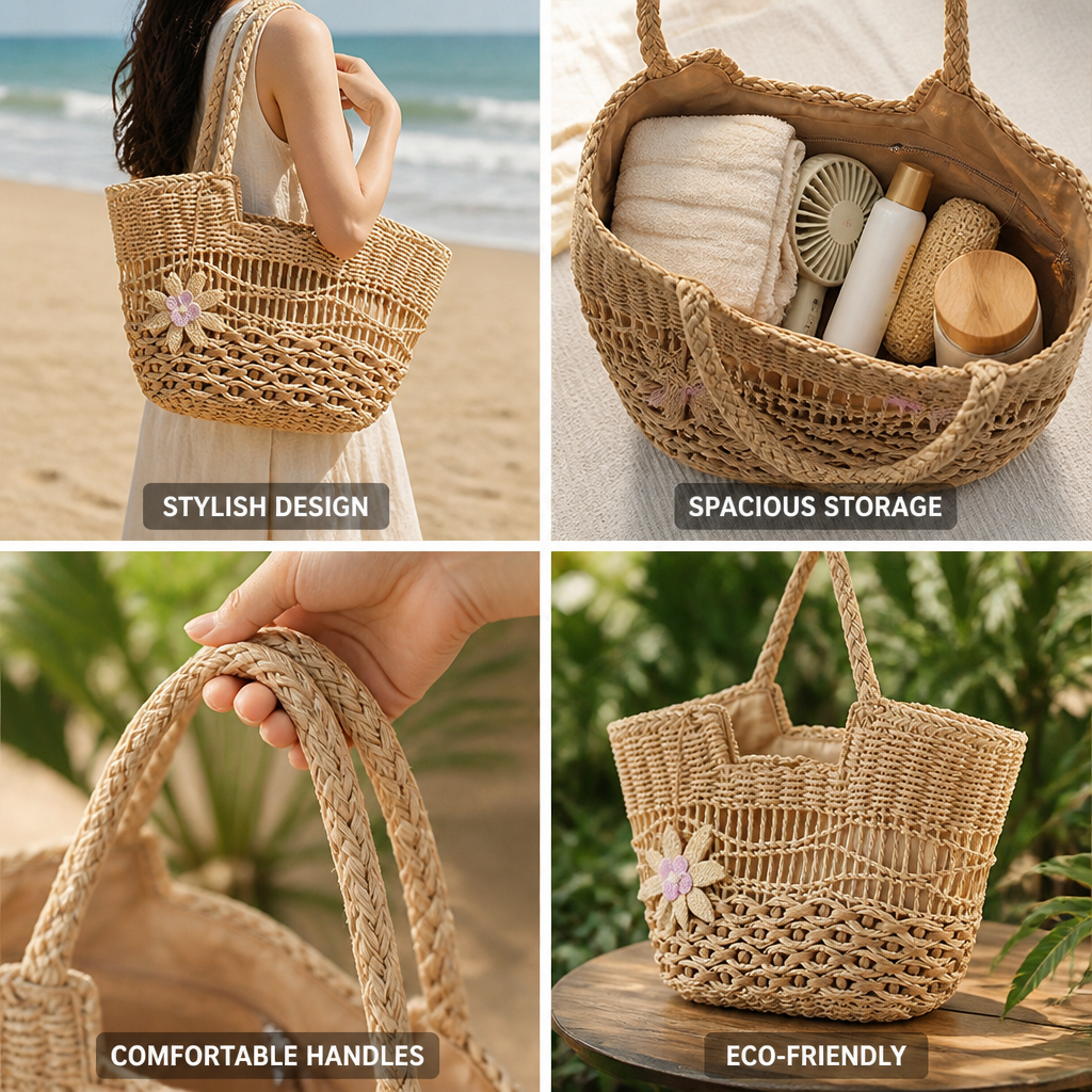 Handwoven Eco-Friendly Straw Beach Bag