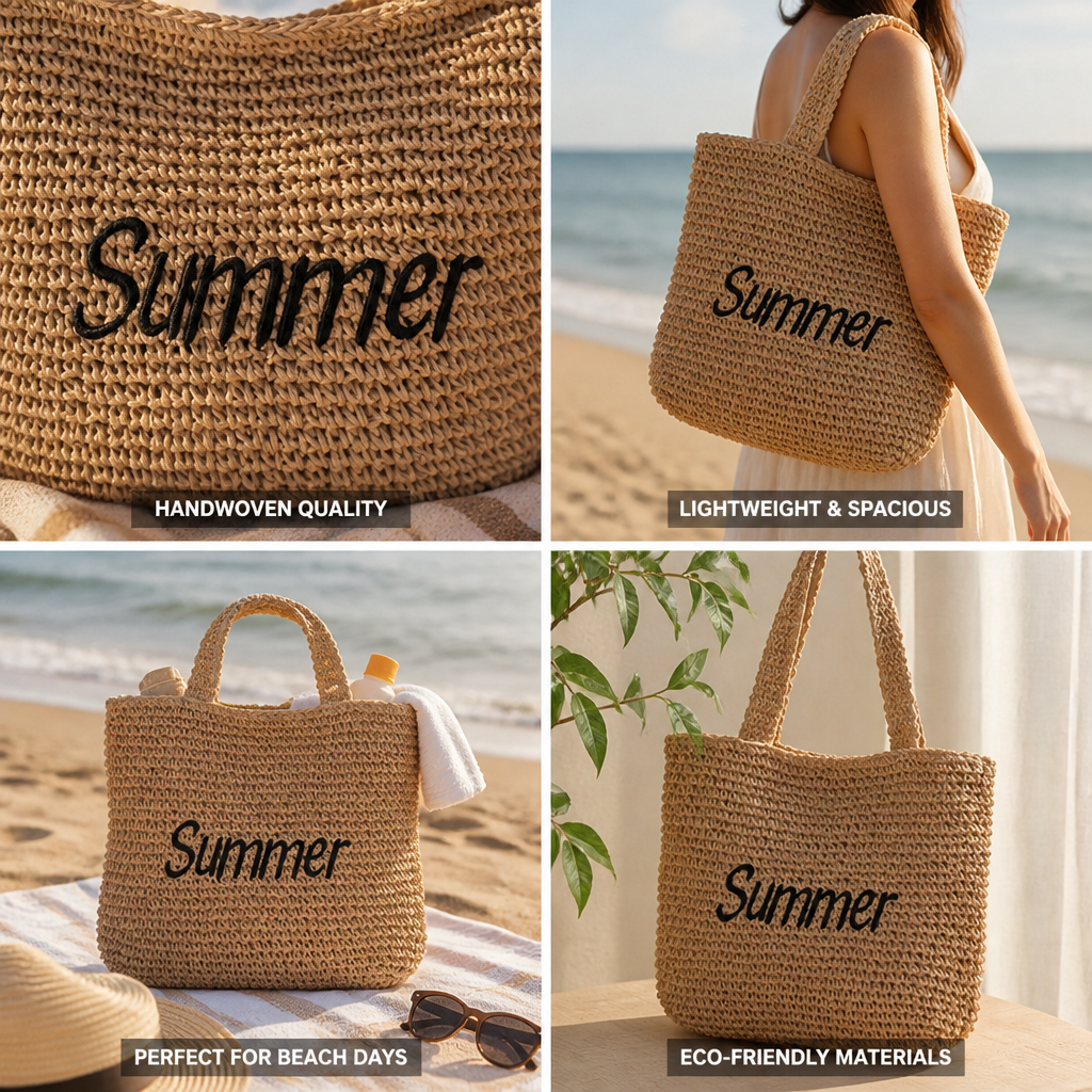 Handwoven Lightweight Embroidered Beach Tote