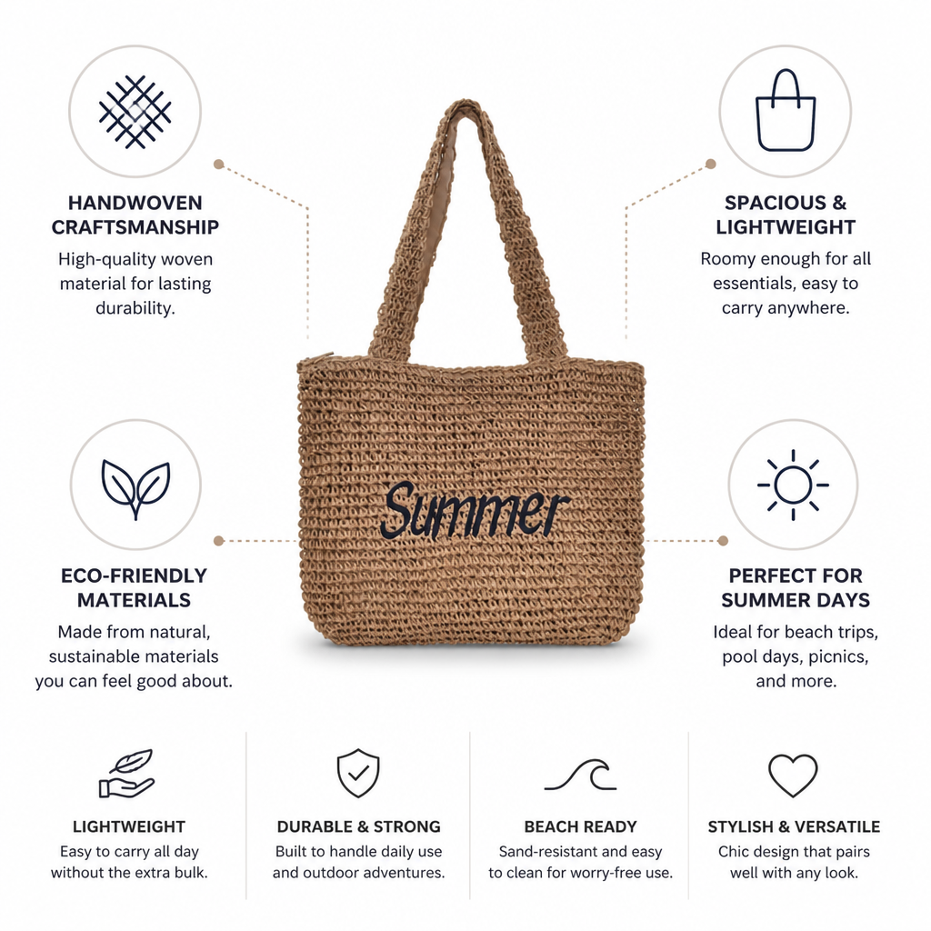 Handwoven Lightweight Embroidered Beach Tote