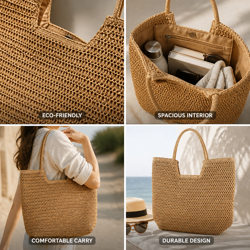 Handwoven Natural Fiber Handbag (Spacious Interior)