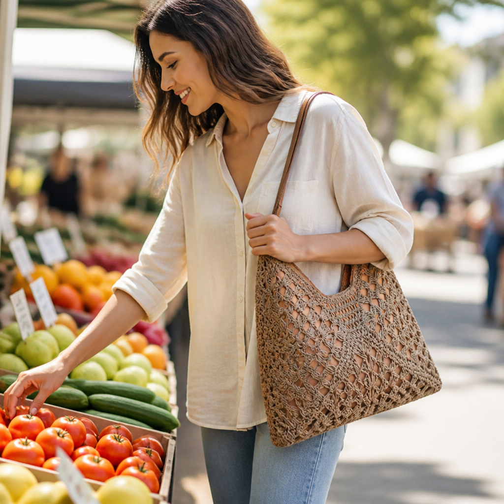 Handwoven Natural Fiber Shopping Bag (Magnetic Closure)