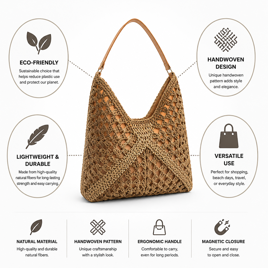 Handwoven Natural Fiber Shopping Bag (Magnetic Closure)
