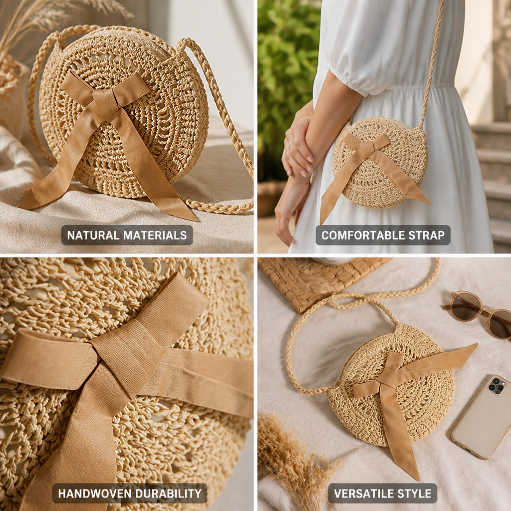 Handwoven Natural-Fiber Shoulder Bag (Decorative Bow)
