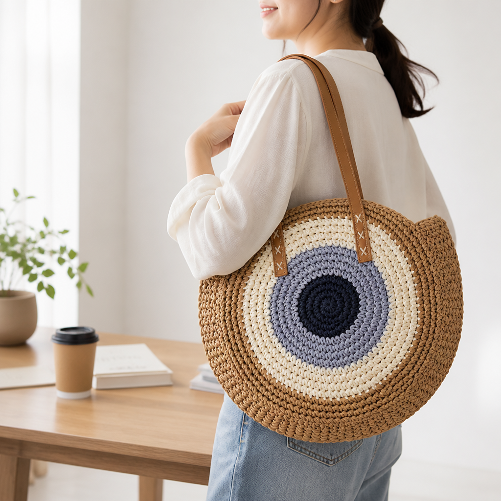 Handwoven Natural Round Basket Bag
