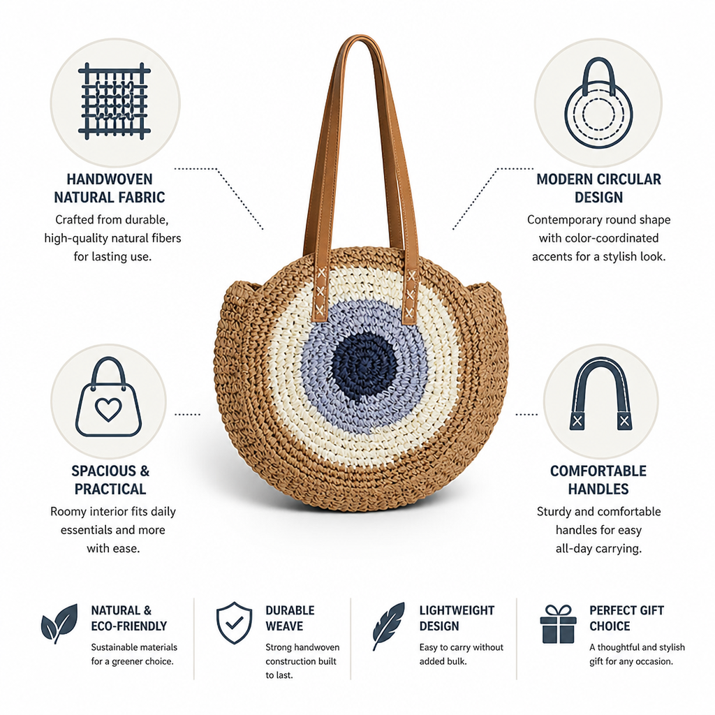 Handwoven Natural Round Basket Bag