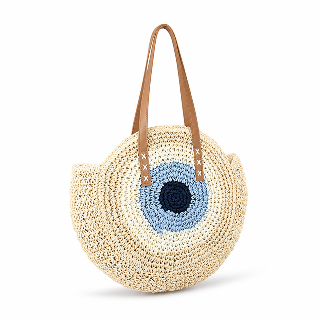 Handwoven Natural Round Basket Bag