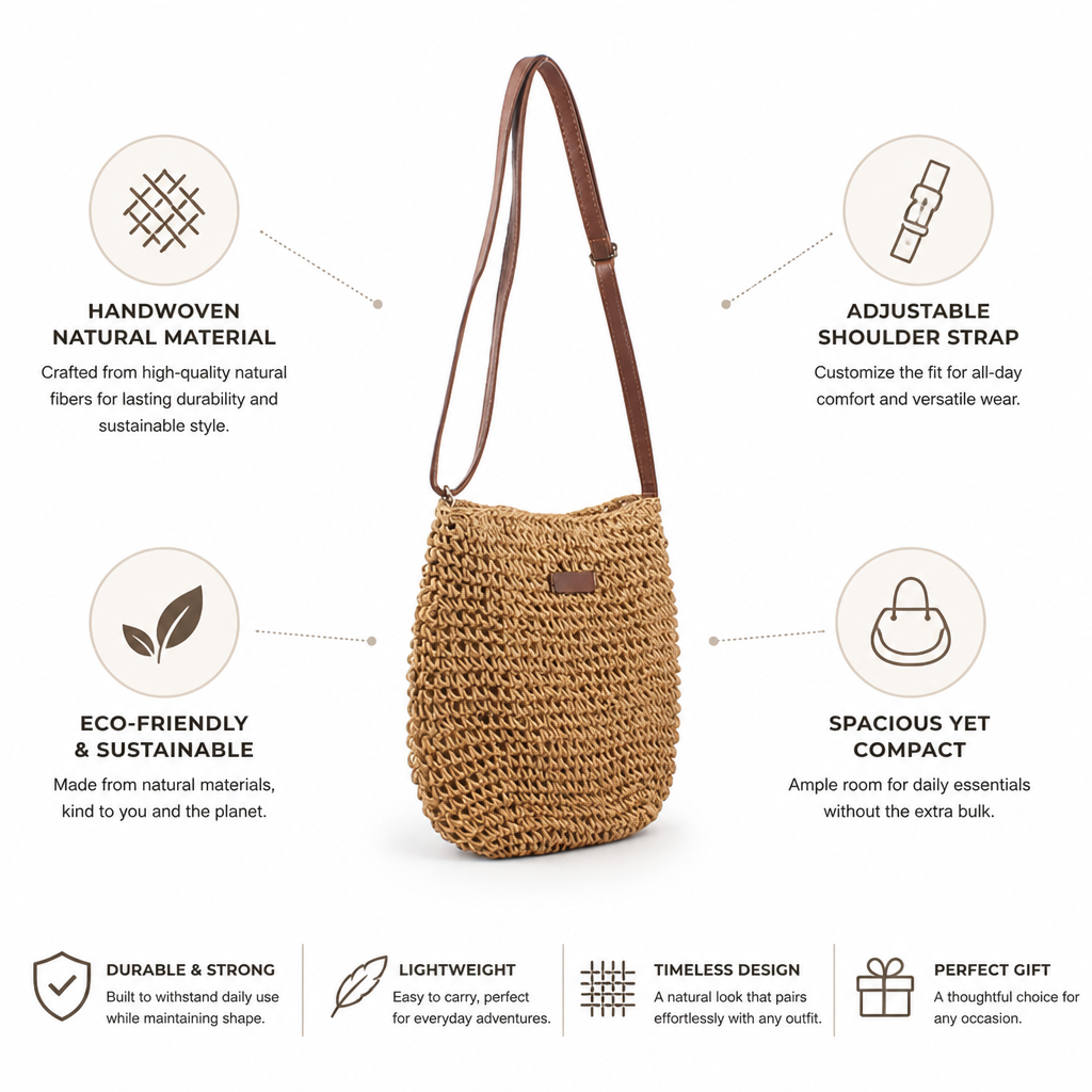 Handwoven Natural Shoulder Bag (Adjustable Strap)