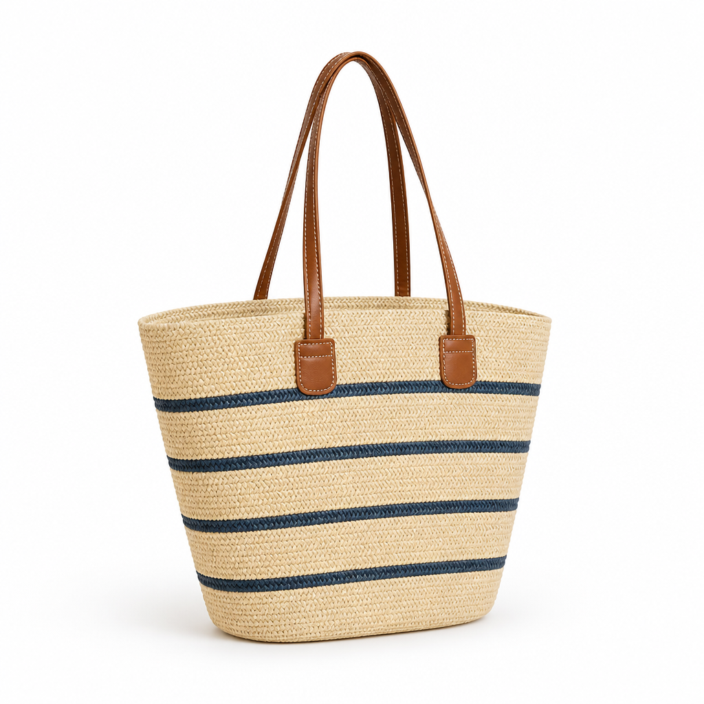 Handwoven Natural Straw Beach Tote