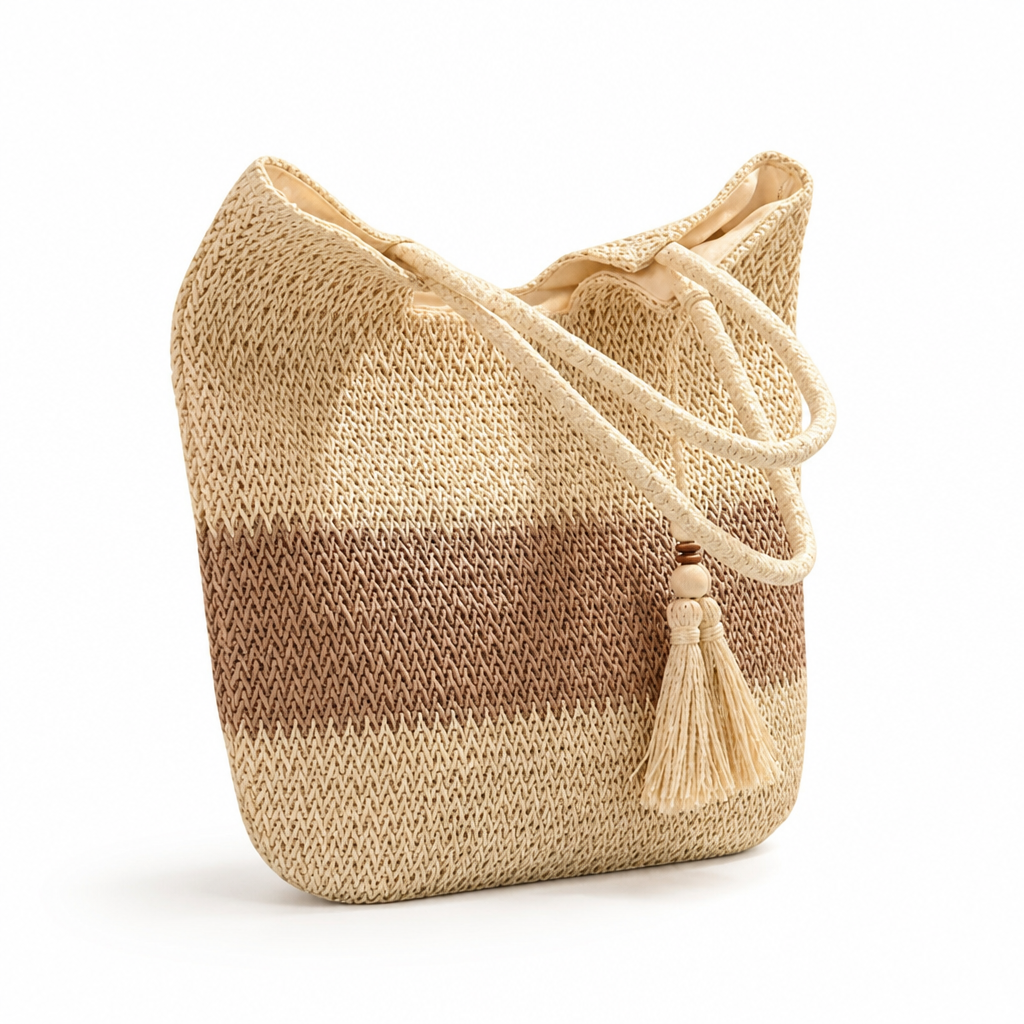 Handwoven Natural Straw Beach Tote