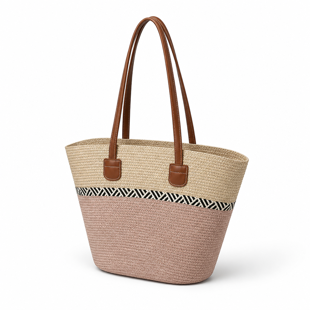 Handwoven Natural Straw Beach Tote