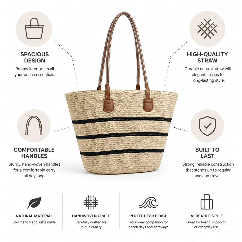 Handwoven Natural Straw Beach Tote