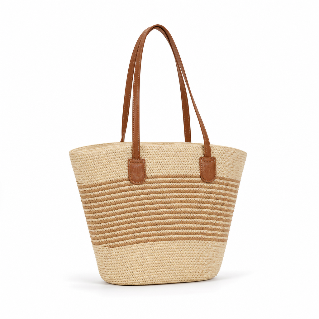 Handwoven Natural Straw Beach Tote