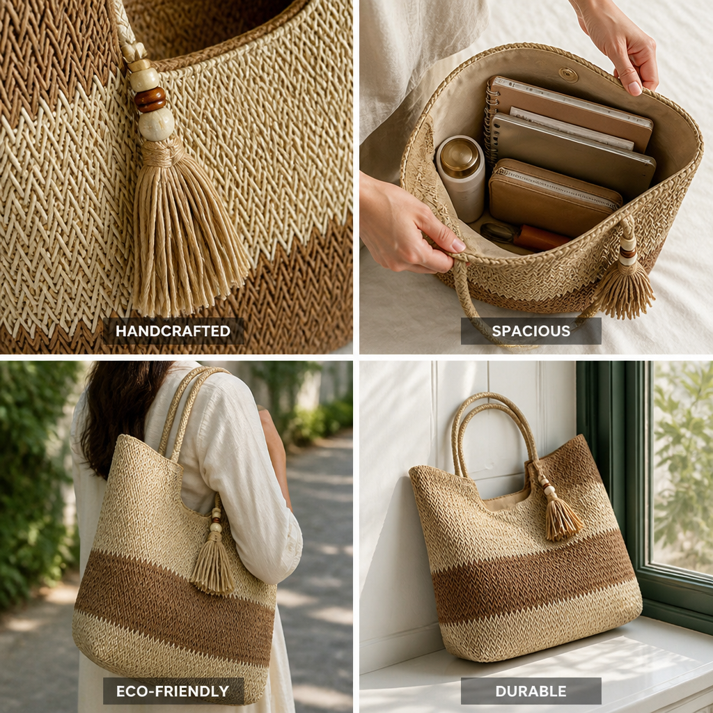 Handwoven Natural Straw Tote