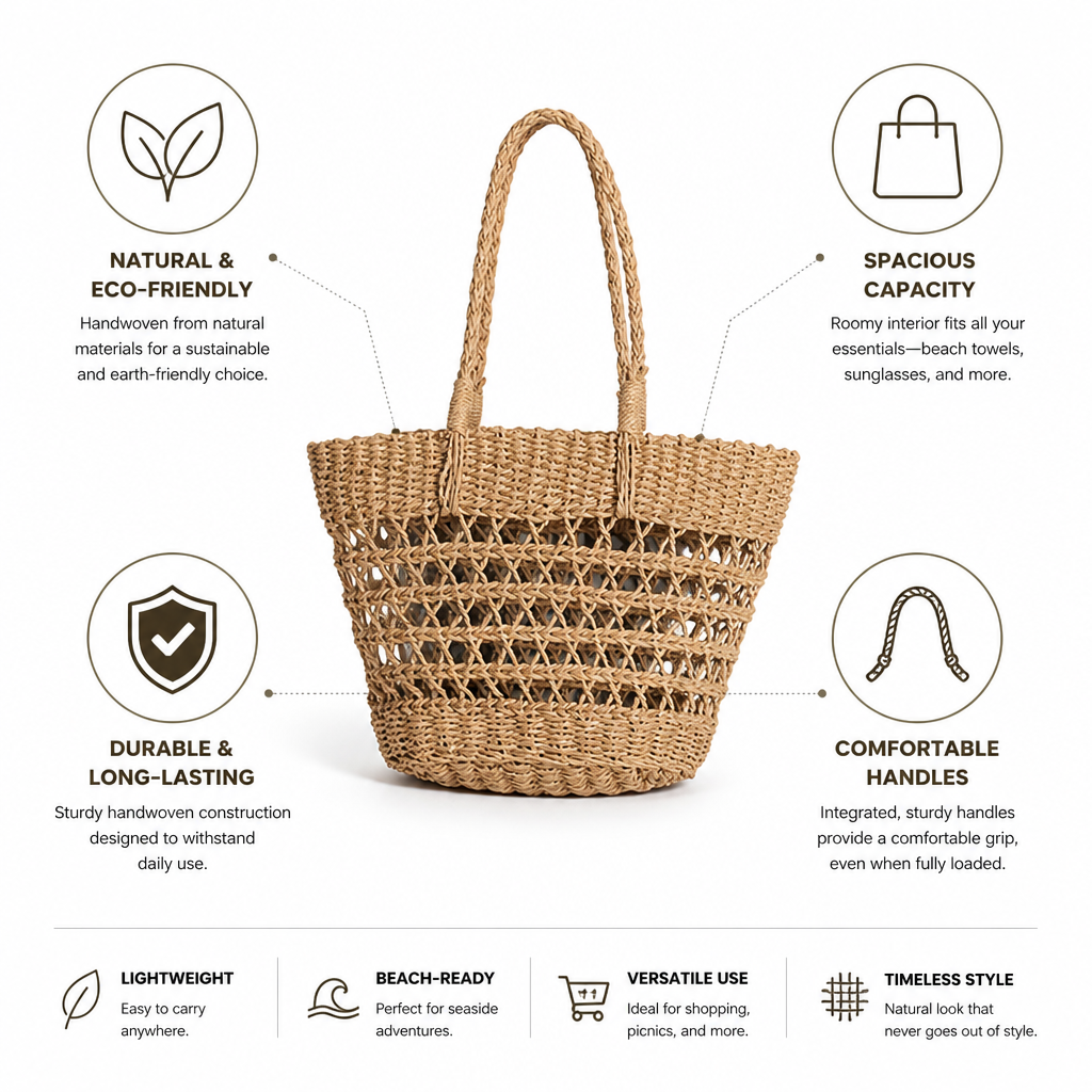 Handwoven Natural Straw Tote Bag (Beach & Everyday)