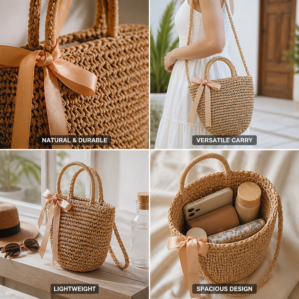 Handwoven Raffia Basket Bag (Shoulder Strap)