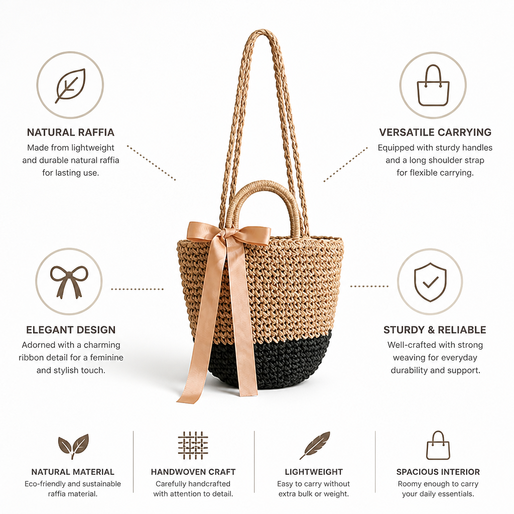 Handwoven Raffia Basket Bag (Shoulder Strap)