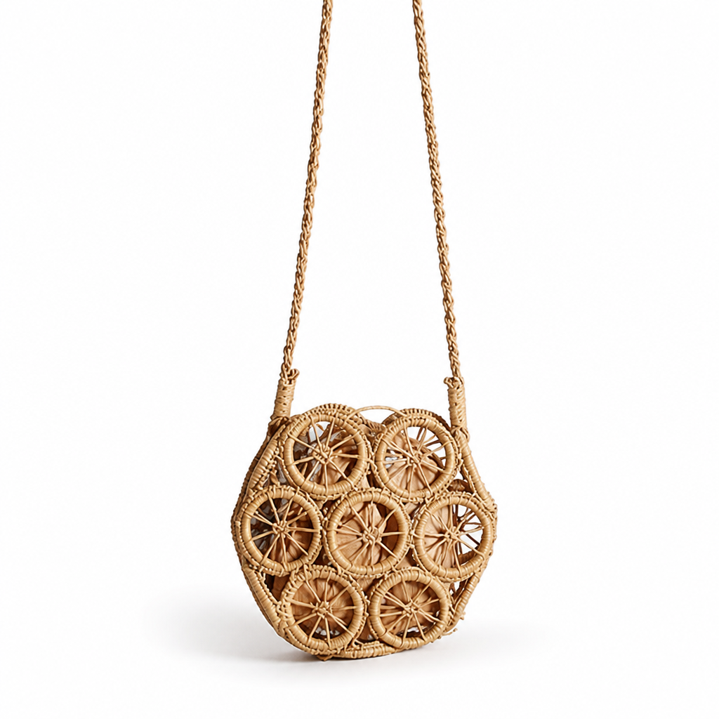 Handwoven Raffia Embellished Shoulder Bag (Long Strap)