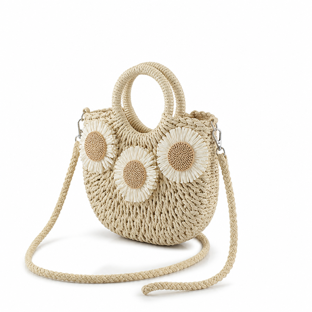 Handwoven Raffia Shoulder Bag (Adjustable Strap)