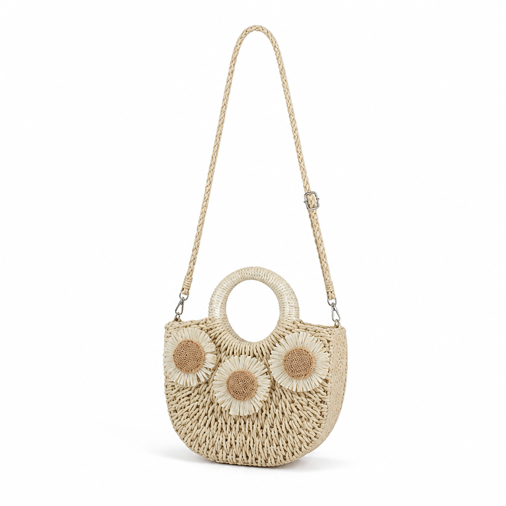 Handwoven Raffia Shoulder Bag (Adjustable Strap)
