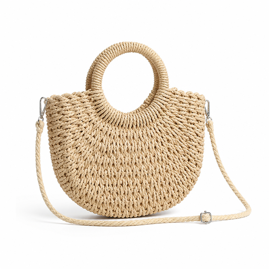 Handwoven Straw Beach Bag (Adjustable Strap)