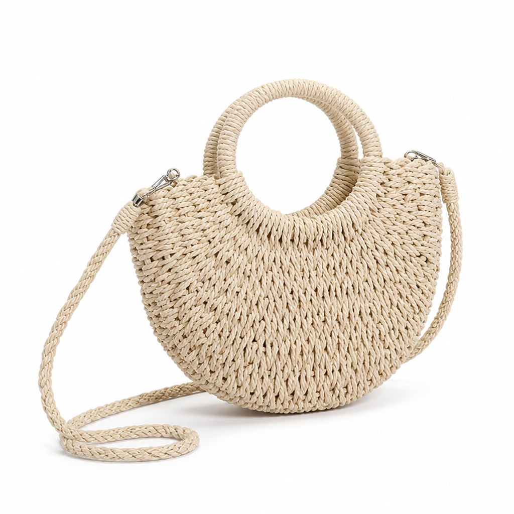 Handwoven Straw Beach Bag (Adjustable Strap)
