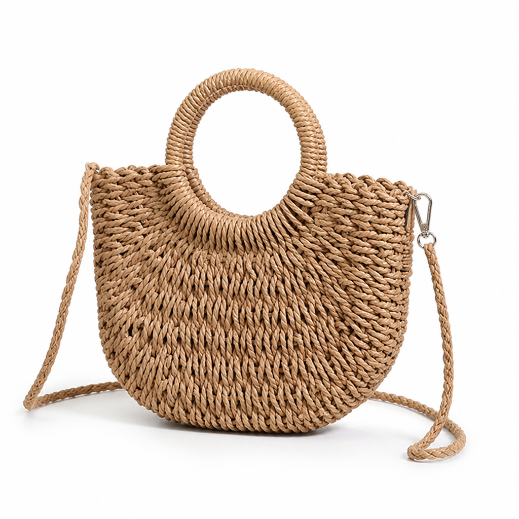Handwoven Straw Beach Bag (Adjustable Strap)