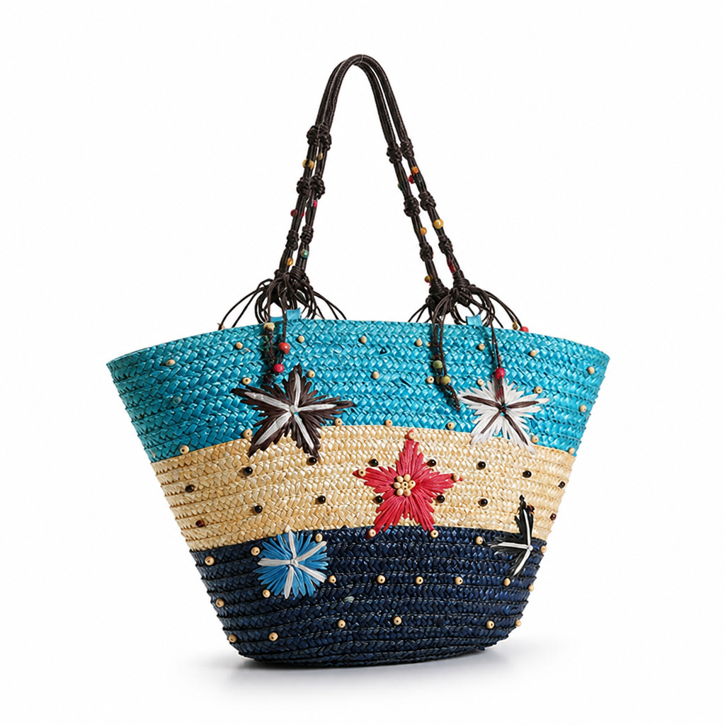 Handwoven Straw Beach Bag (Removable Braided Handles)