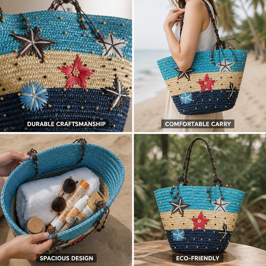 Handwoven Straw Beach Bag (Removable Braided Handles)
