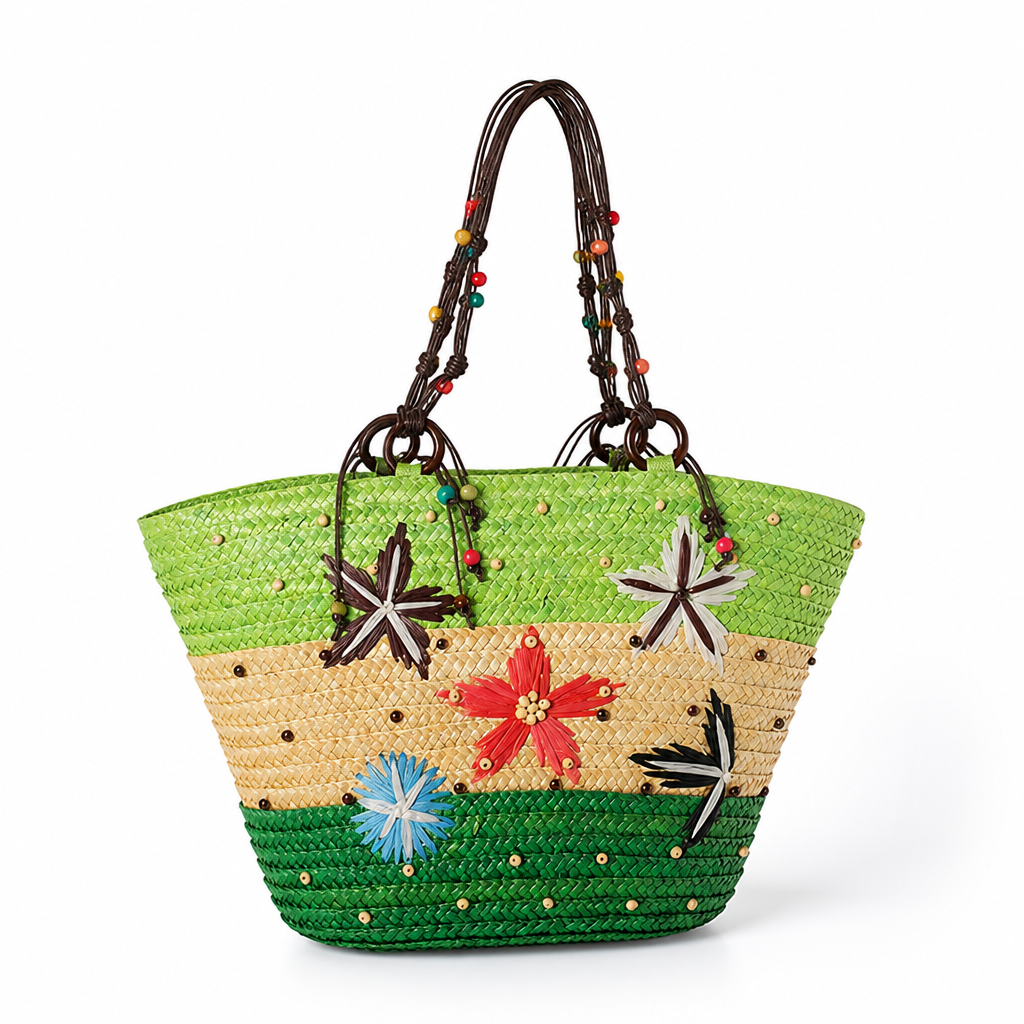 Handwoven Straw Beach Bag (Removable Braided Handles)