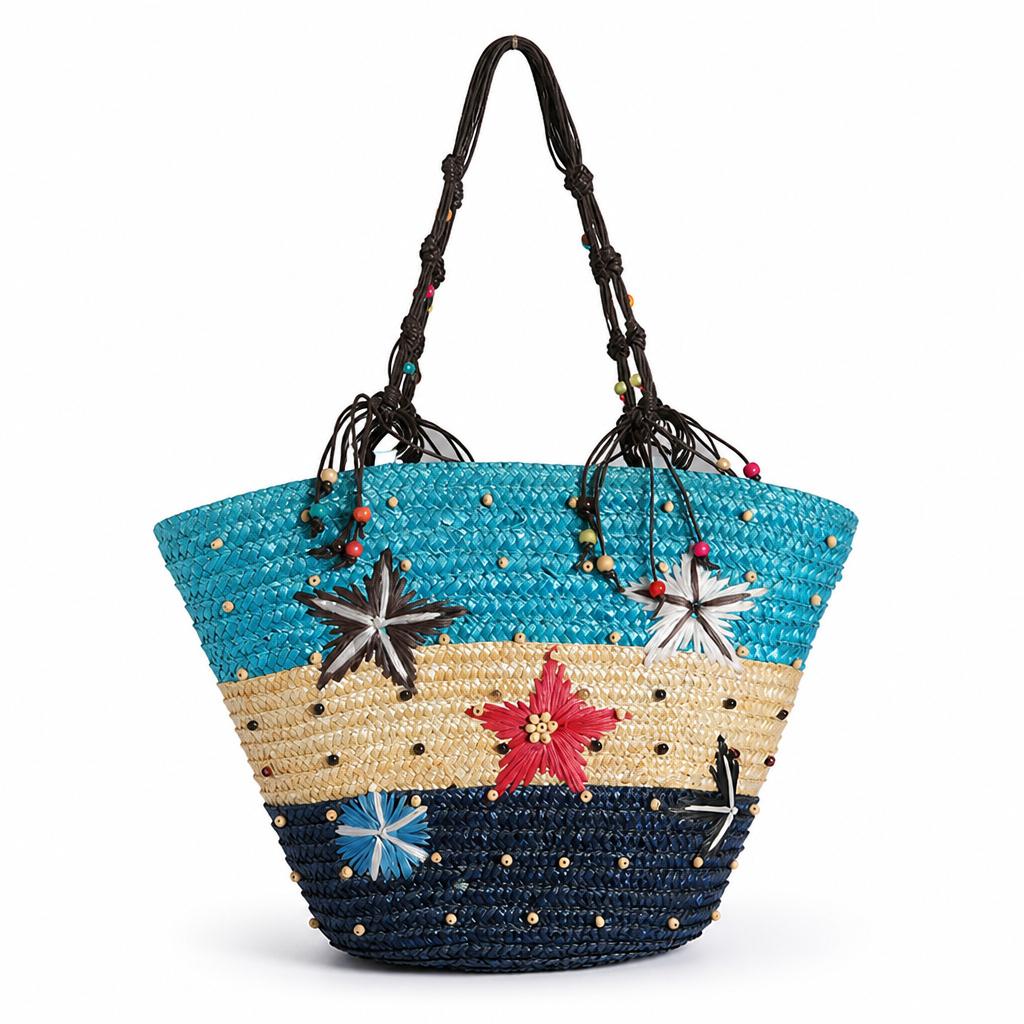 Handwoven Straw Beach Bag (Removable Braided Handles)