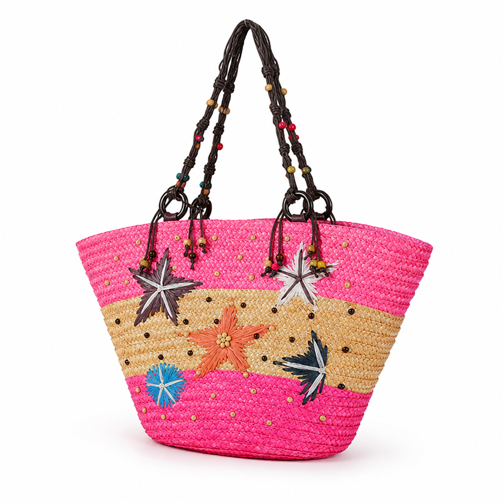 Handwoven Straw Beach Bag (Removable Braided Handles)