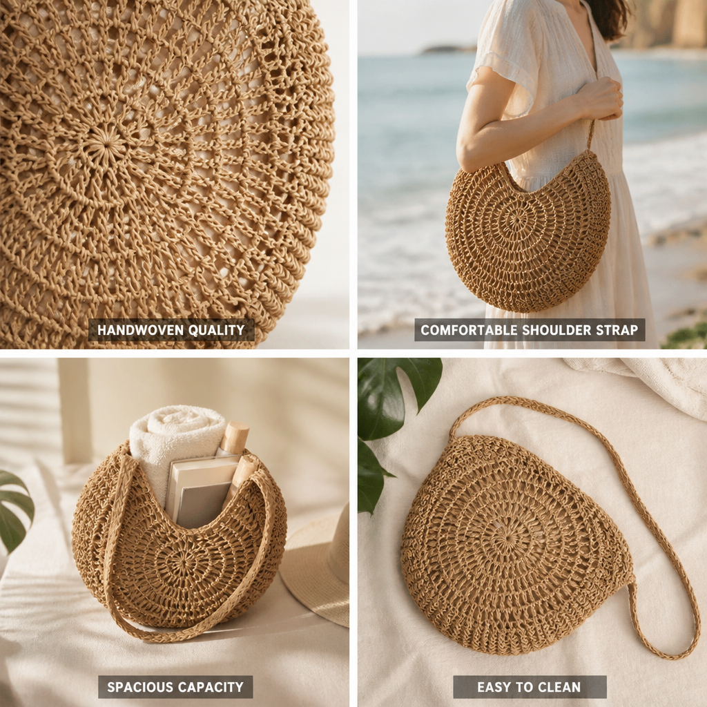 Handwoven Straw Round Shoulder Bag