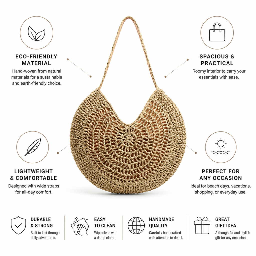 Handwoven Straw Round Shoulder Bag