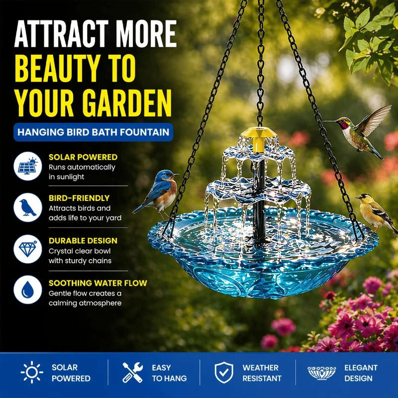Hanging Bird Bath Solar-Powered Three-Tier Cascade