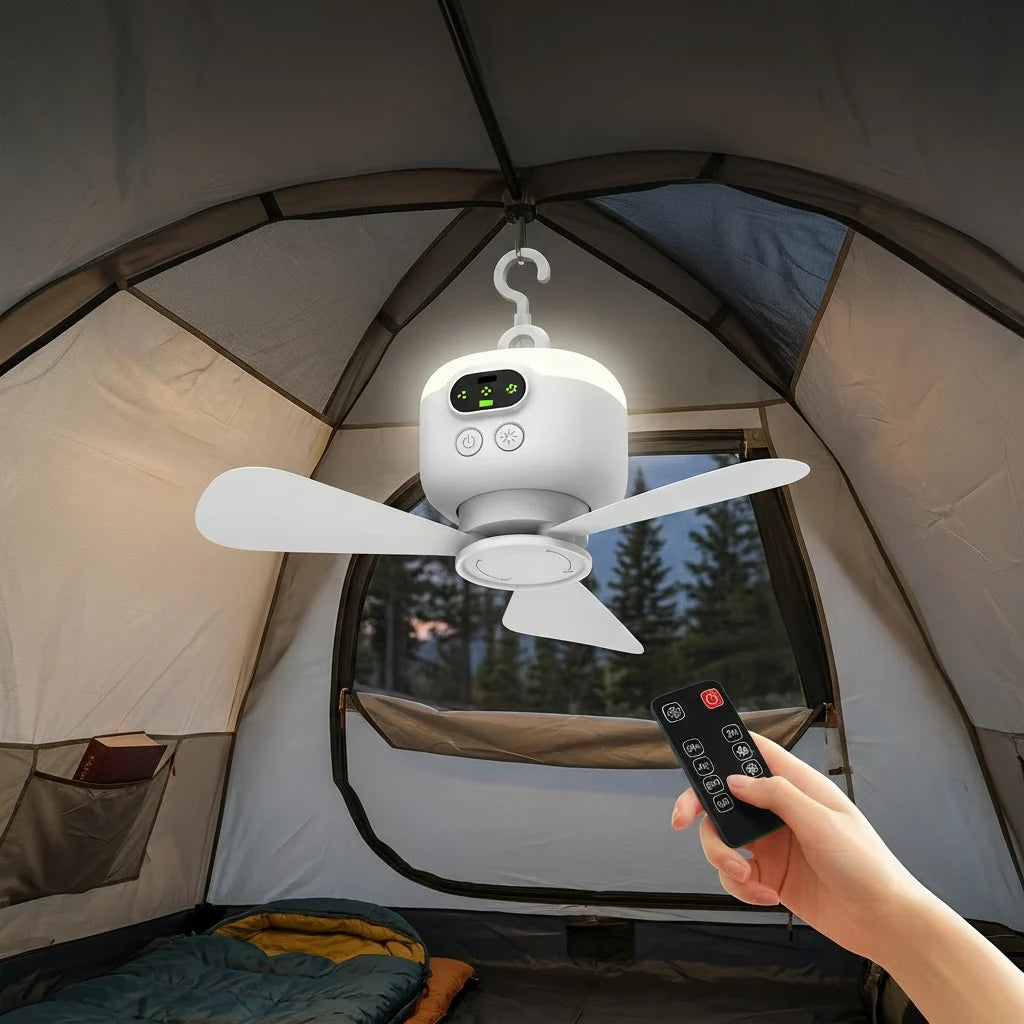 Hanging Camping Fan Rechargeable USB Remote Control LED Light