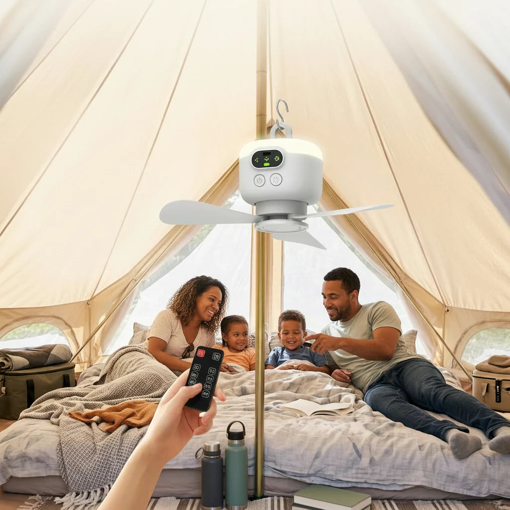 Hanging Camping Fan Rechargeable USB Remote Control LED Light