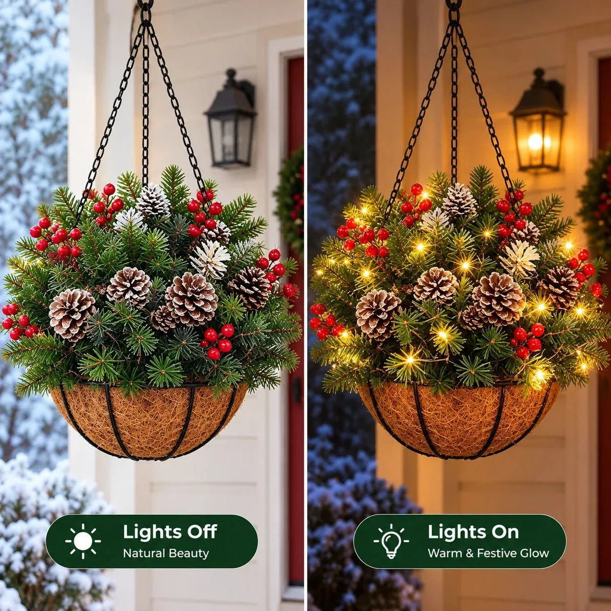 Hanging Christmas Basket Warm White LED Battery-Powered
