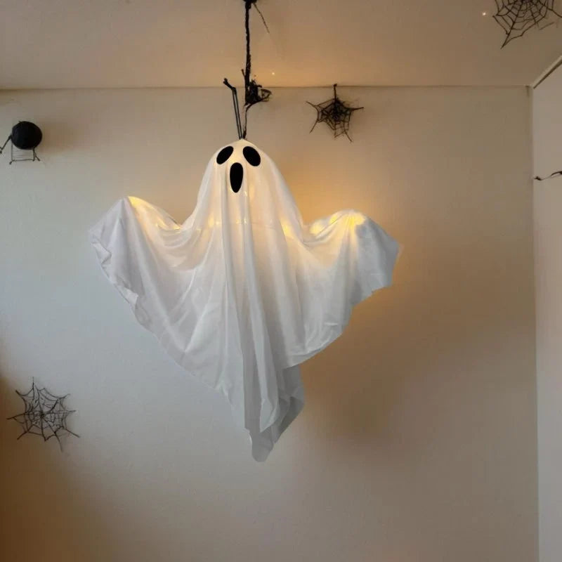 Hanging Ghost Decoration Built-In LEDs Lightweight & Durable Fabric