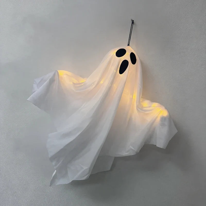 Hanging Ghost Decoration Built-In LEDs Lightweight & Durable Fabric