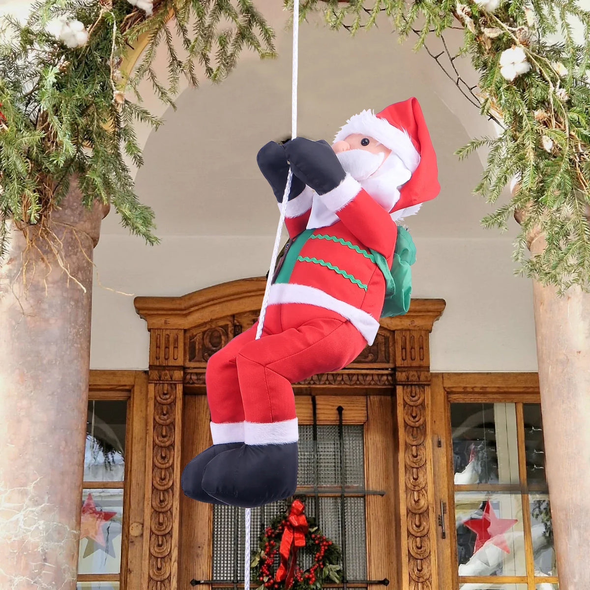 Hanging Santa Figurine Weather-Resistant Fabric Rope Indoor & Outdoor