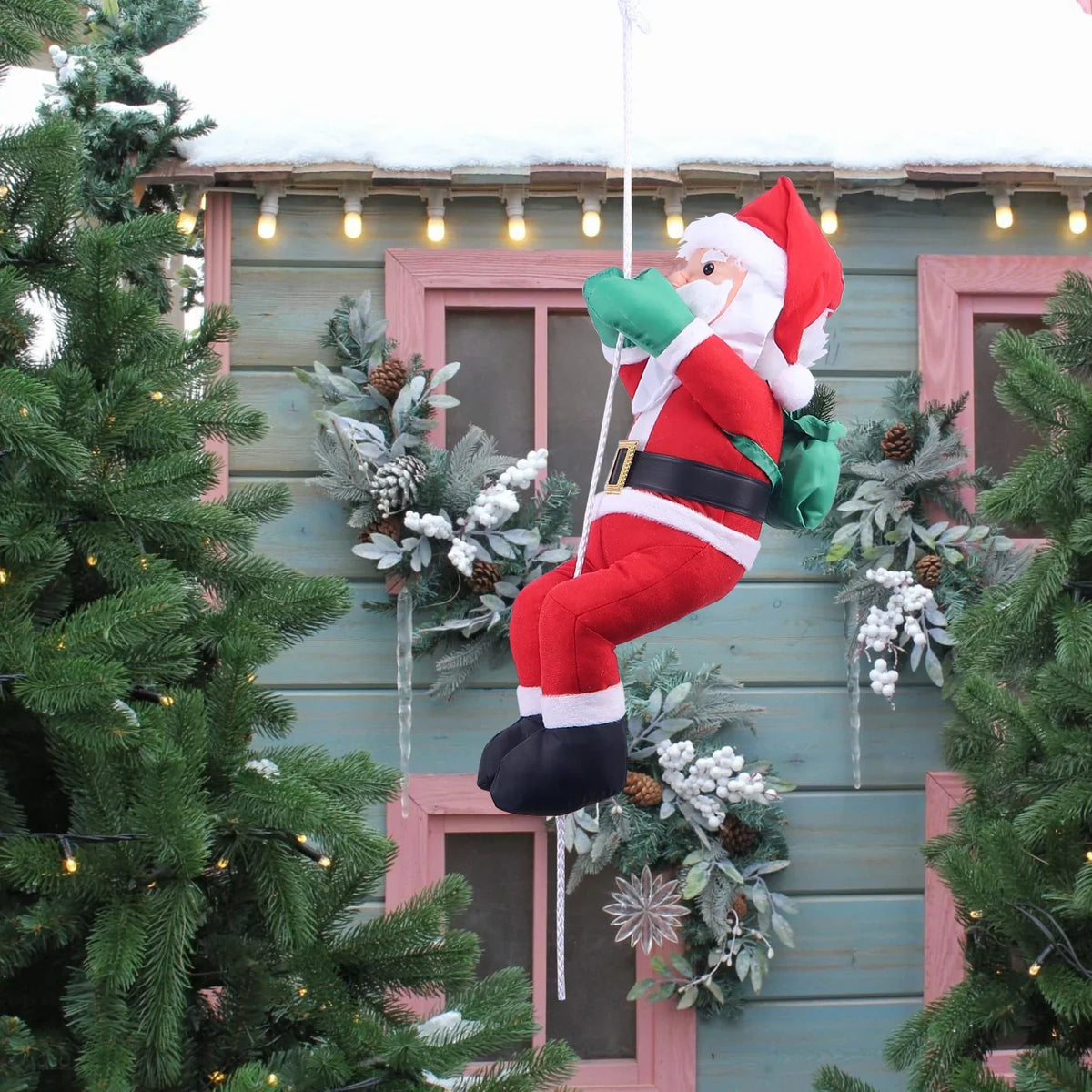 Hanging Santa Figurine Weather-Resistant Fabric Rope Indoor & Outdoor