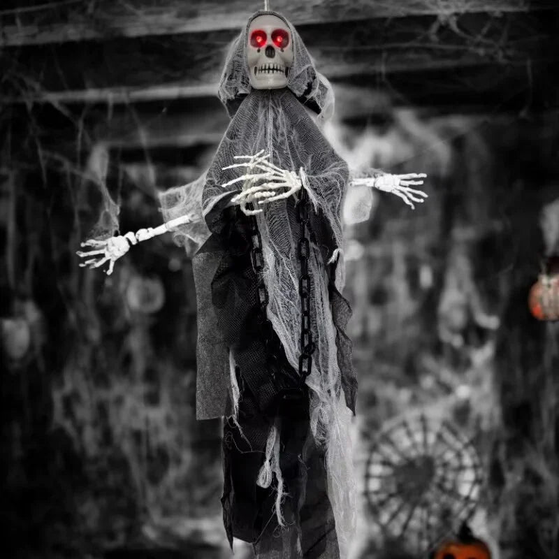 Hanging Skeleton Hooded Red LED Eyes Indoor/Outdoor