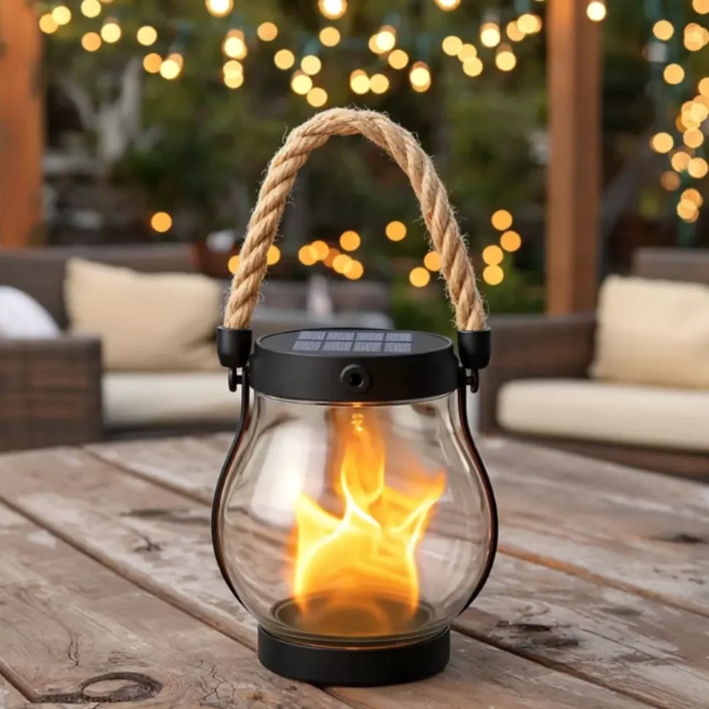 Hanging Solar Lantern Flickering Flame Weatherproof