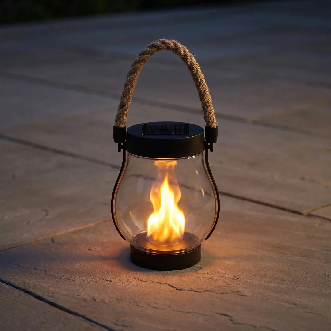 Hanging Solar Lantern Textured Glass Dusk Sensor
