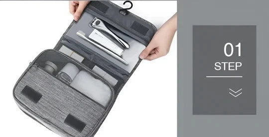 Hanging Toiletry Bag Foldable Zippered Pockets & Hook