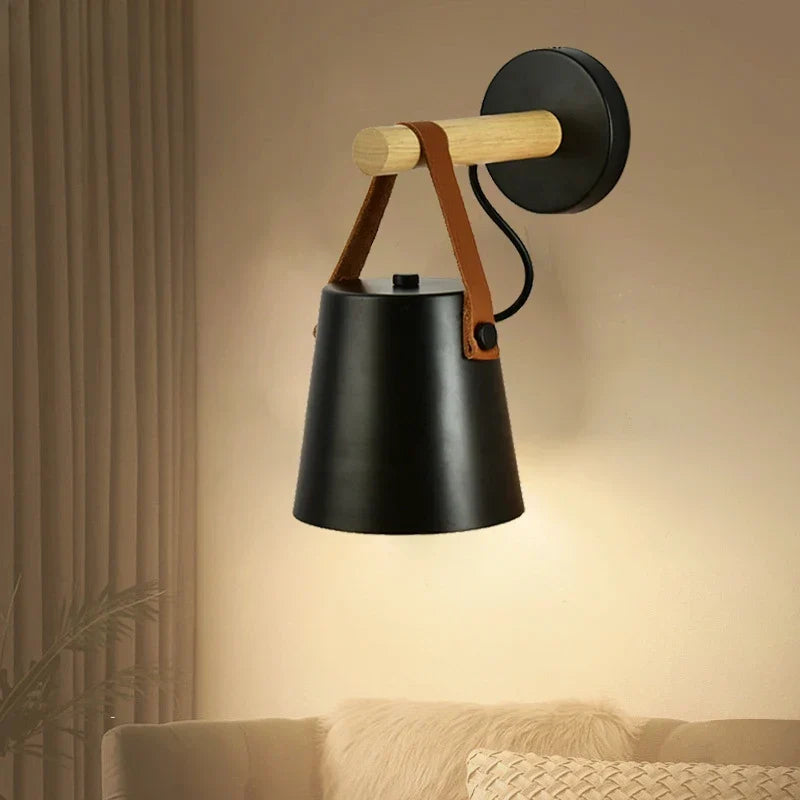 Hanging Wall Lamp Leather Strap Adjustable Height