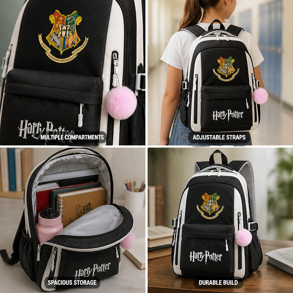 Harry Potter Print Adjustable Straps Multi-Compartment Kids Backpack