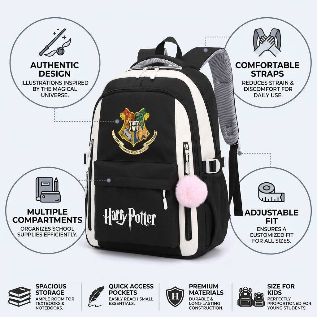 Harry Potter Print Adjustable Straps Multi-Compartment Kids Backpack
