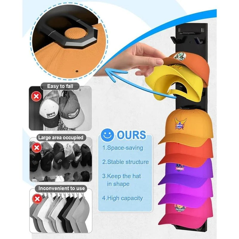 Hat Organizer Wall-Mounted Holds 9 Hats 2-Pack