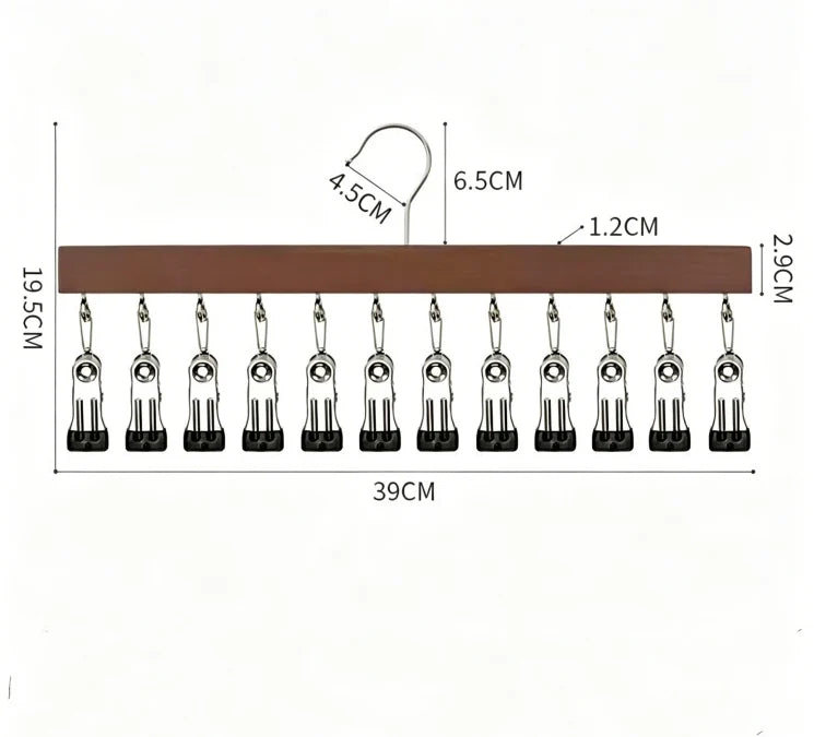 Hat Organizer Wooden Wall Display 12 Clips